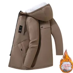 Parkas cálidas de lana gruesa para hombre, cortavientos informal, chaqueta con capucha a prueba de viento, Parkas sueltas de lana forrada de alta calidad, Invierno