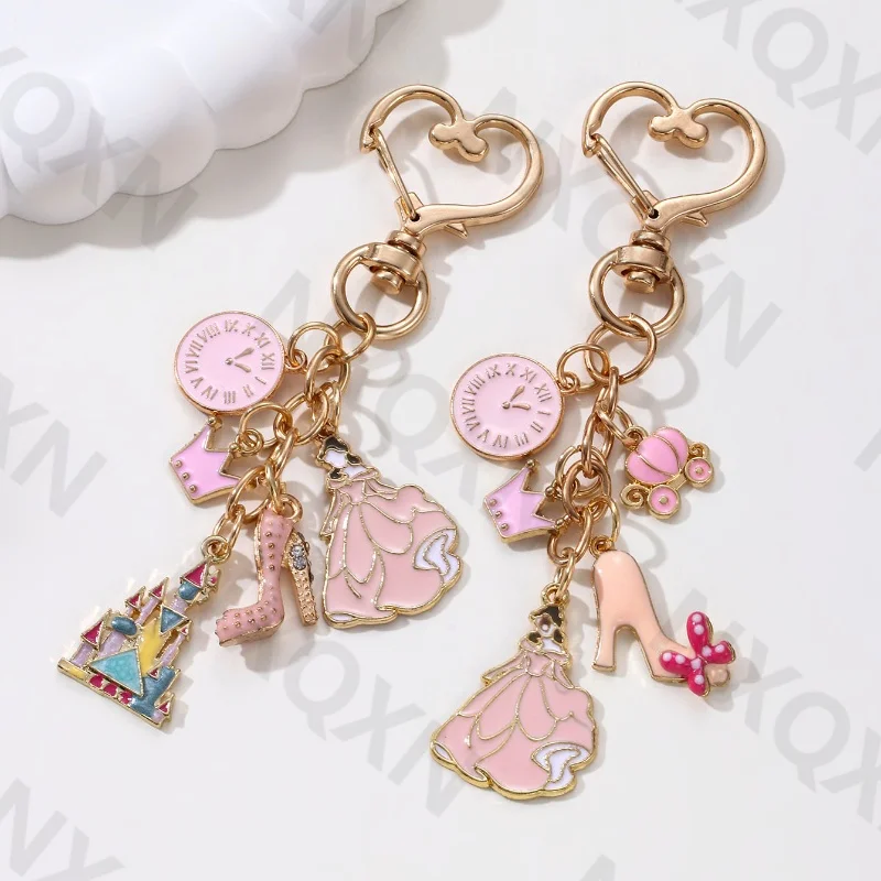 Lindo reloj rosa Castillo corona princesa esmalte llavero encantador FatTonny llavero para mujeres niñas buen regalo conjunto de joyería hecha a mano