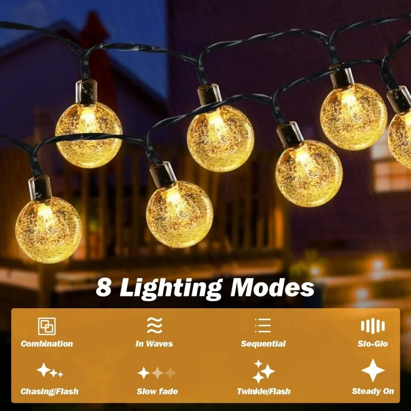 Outdoor Solar String Lights 60 LED Crystal Globe Lights Waterproof 8 Modes Solar Powered for Patio Garden Party Tree Decor image 3
