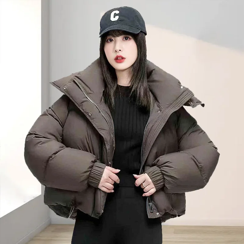 Women's Clothing Winter Down Coat Vintage Simple White Duck Down Jacket Warm Drawstring Long Sleeves Short Jacket Hooded