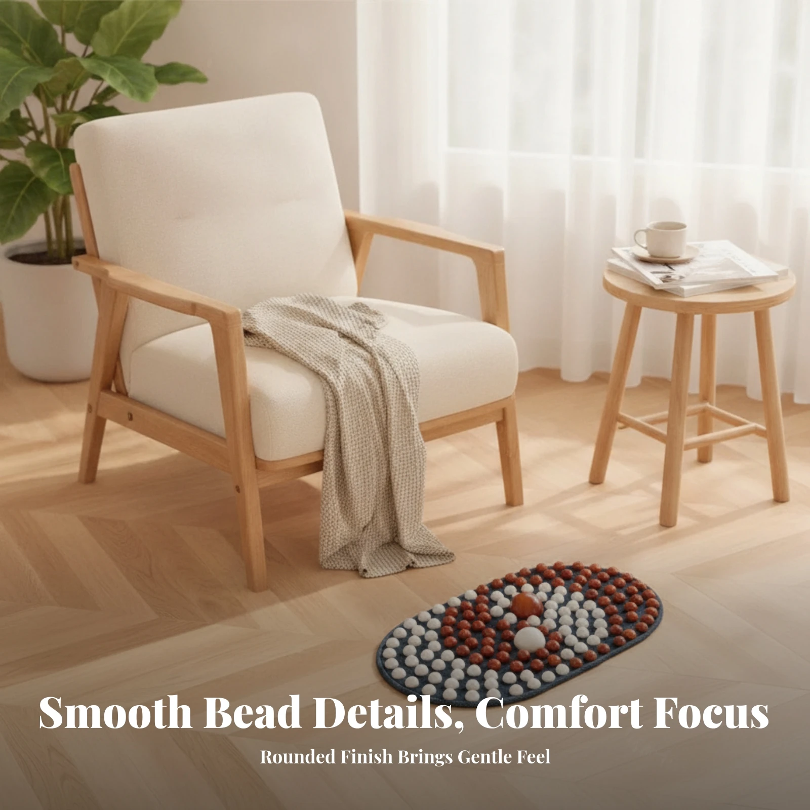 

Wooden Foot Massage Mat Striped Edge Binding Wood Bead Massage Mat Ergonomic Design