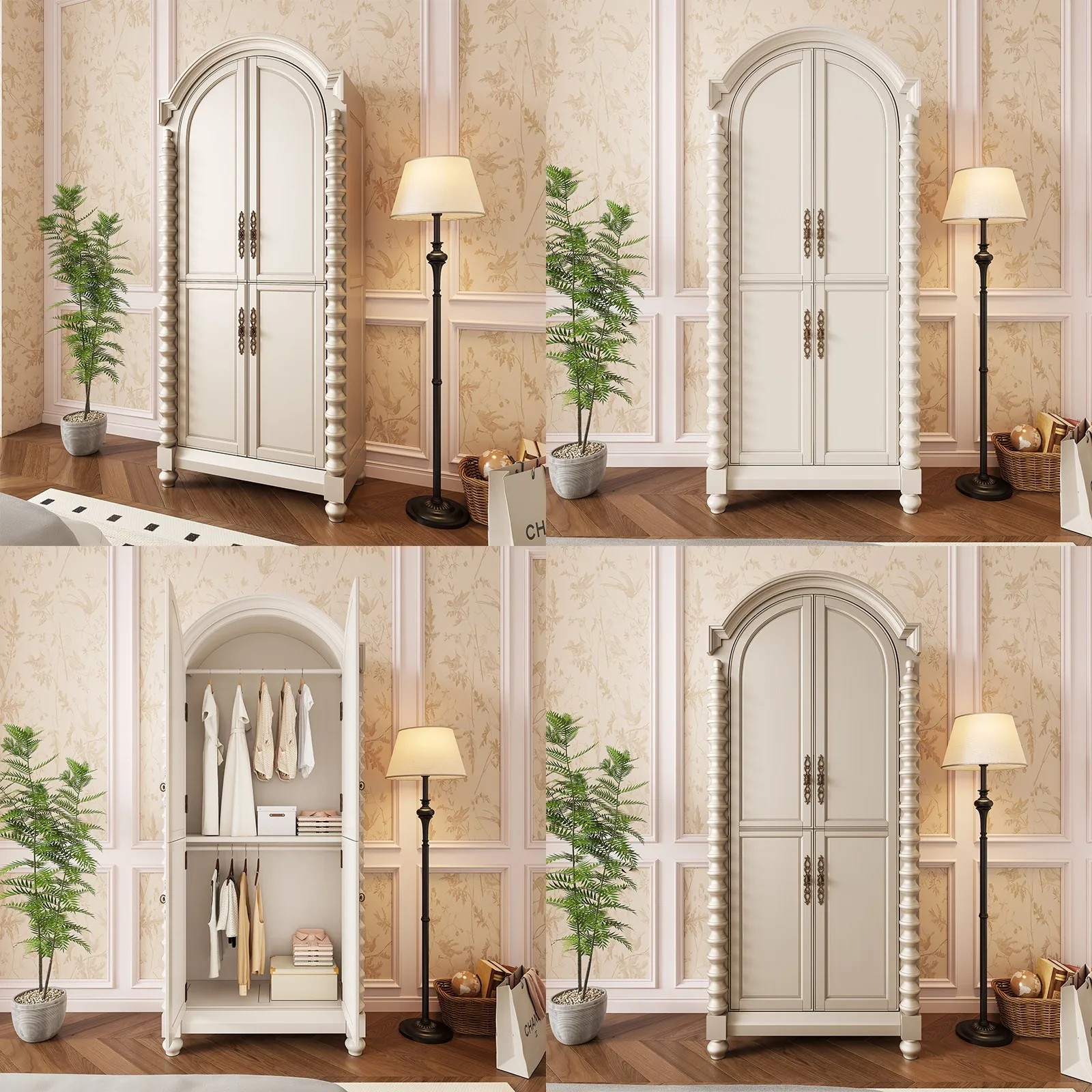 French American Cream Style Solid Wood Wardrobe European Simple Bedroom Closet for Small Apartment Home