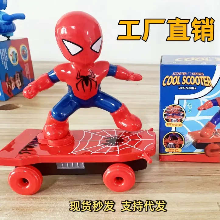 

Cartoon Spiderman Automatic Flip Rotation Skateboard Acousto-Optic Car Electric Music Toy Stunt Scooters Christmas Gift Anime