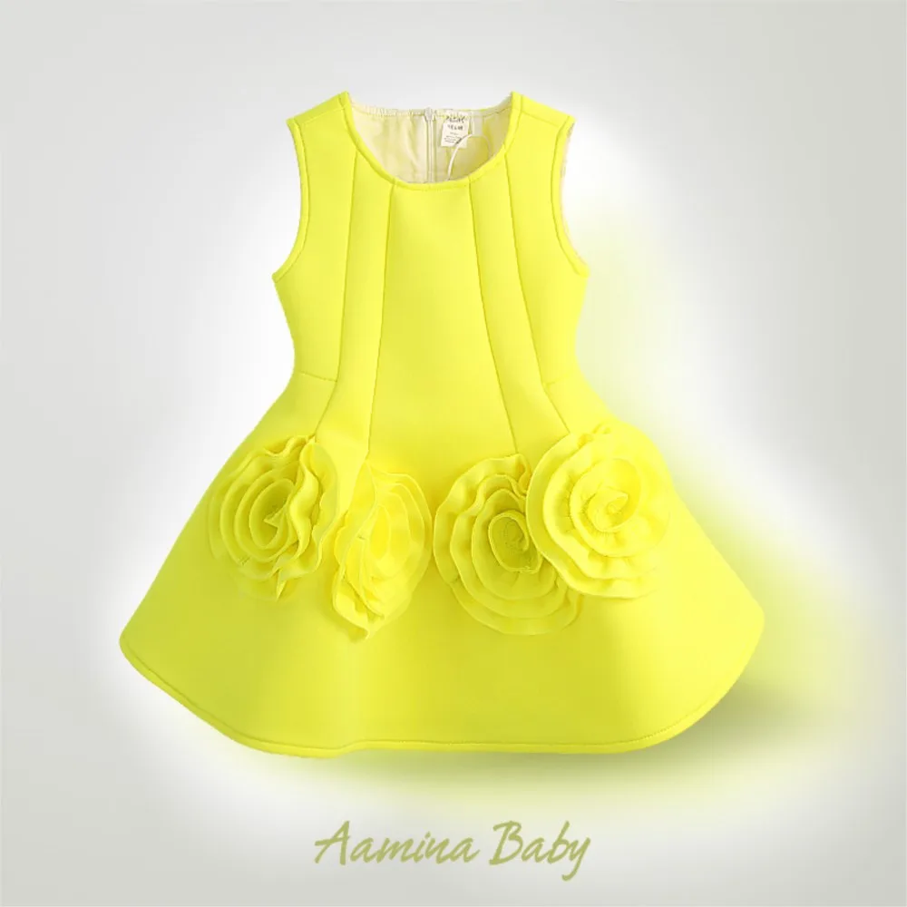 

2024 New Yellow Flowers One-piece Wedding Brithday Party Children's Dress Kids Clothes For Young Girls Outfits Costumes Sukienka