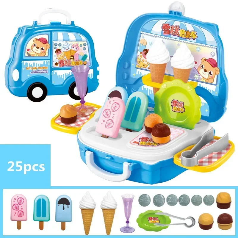 [Funny] Play house toy 25pcs/set Ice cream store shop car toy can clip food kitchen Pretend chef cooking toy kids child gift