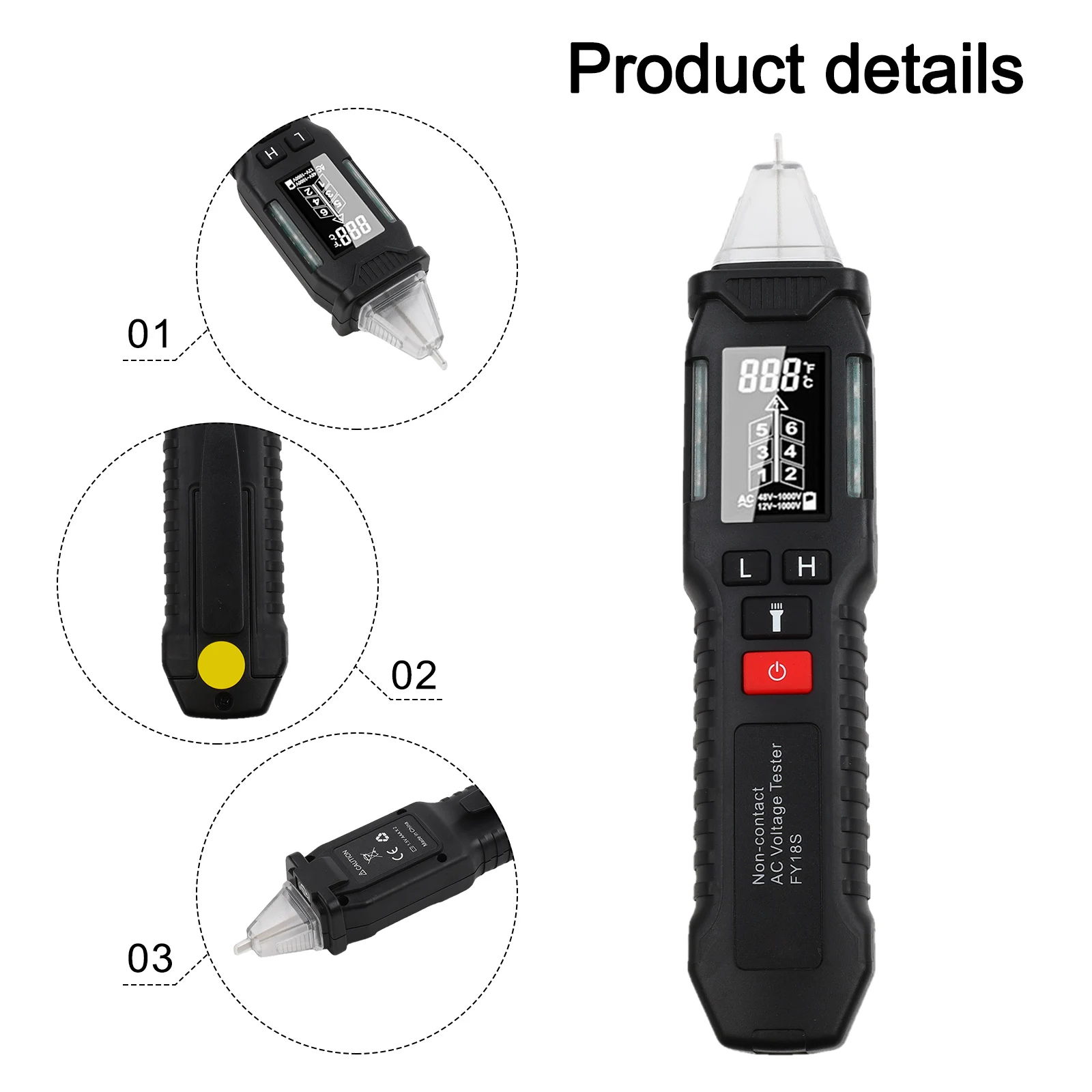 Non Contact LCD Voltage Test Pen FY18S Ergonomic Design with Adjustable Sensitivity and Bright LED Light for Ease of Use