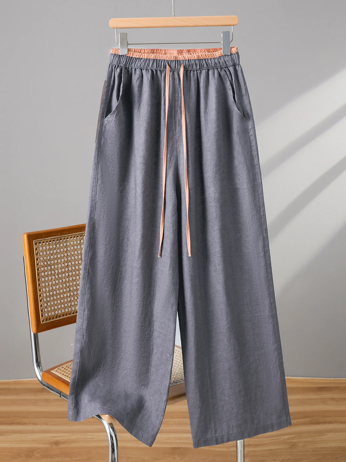 

Широкие хлопковые льняные брюки с высокой талией, утягивающие повседневные прямые летние брюки для женщин больших размеров