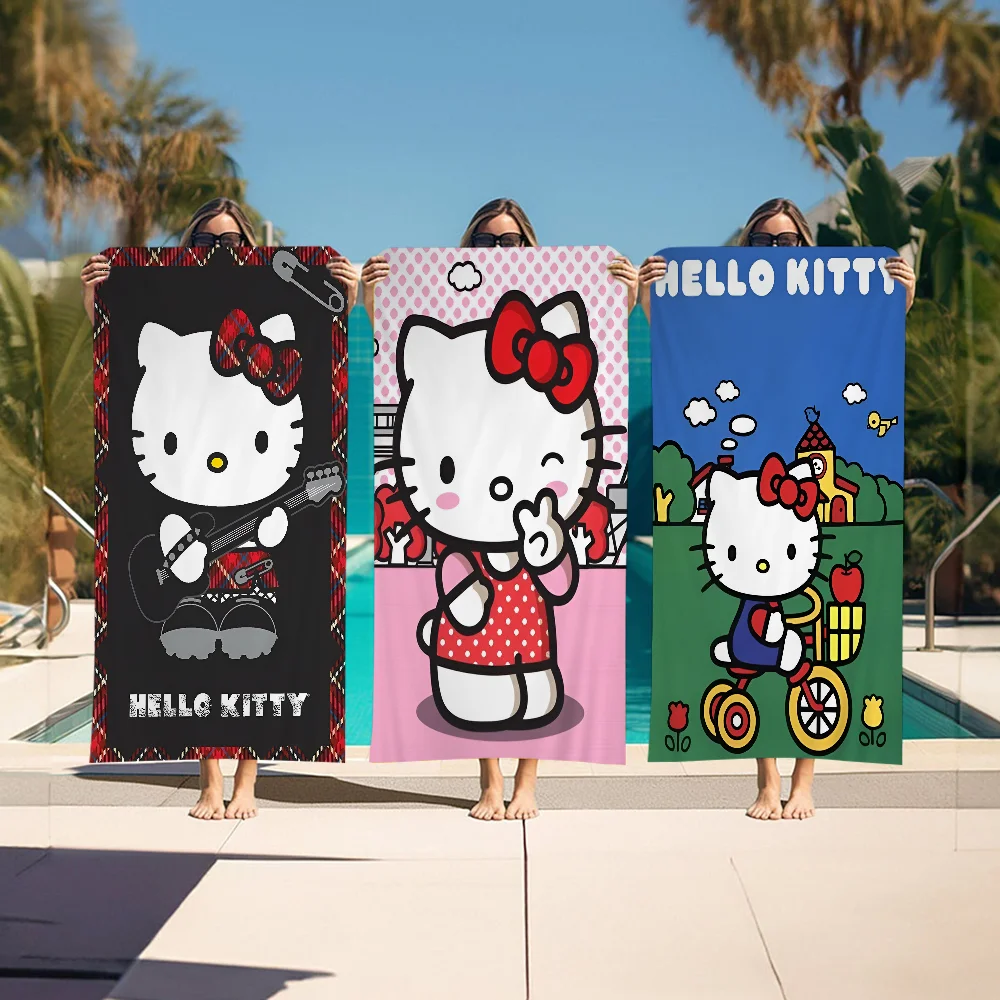 Sanrio H-Hello K-Kitty Beach Towel Cartoon Cute Summer Kids Large Bath Pool Beach Towel Microfiber Absorbent For Swimming Travel