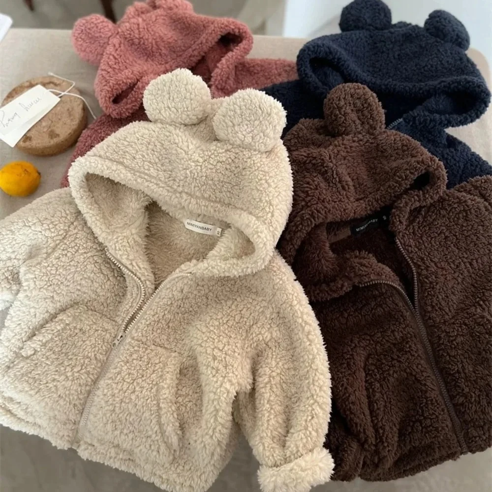 

Autumn Winter Plush Korean Version Children's Clothing 2025 Cute Baby Girls Outerwear Cartoon Standing Ear Zipper Thick Coats