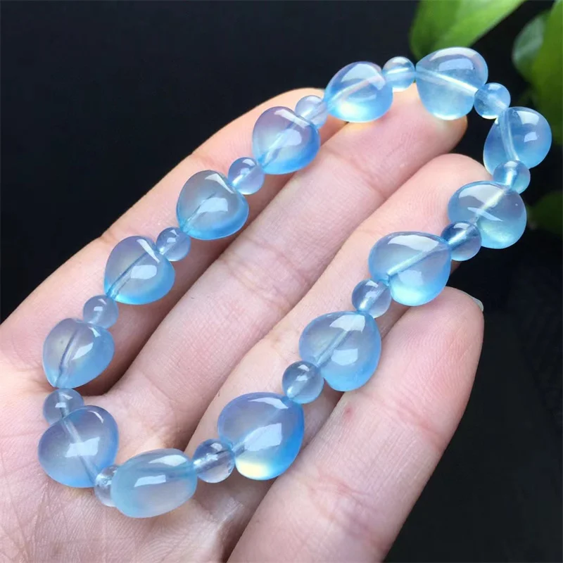 Natural Aquamarine Heart Bracelet Fashion Energy Stone Reiki Healing Crystal Strand Fengshui Gift 1PCS