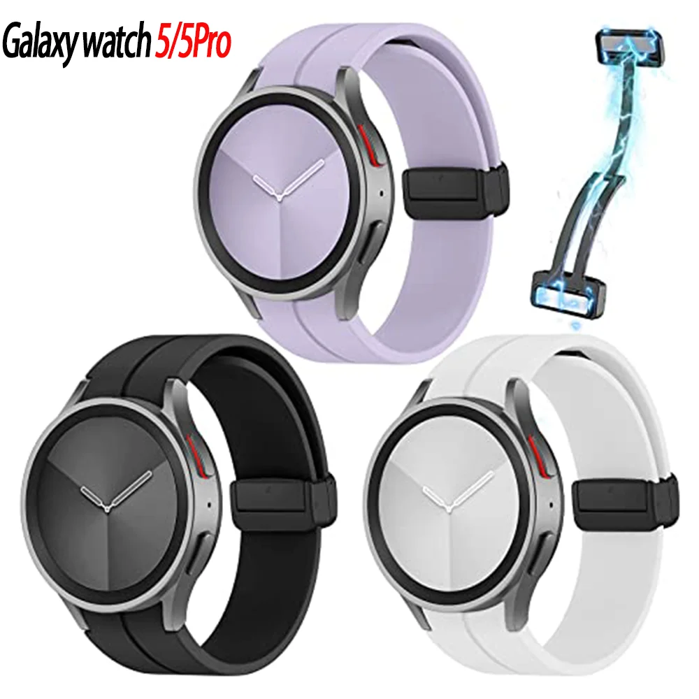 Silicone Strap for Samsung Galaxy Watch 5/4/4 Classic 44mm 40mm Magnetic Buckle Original No Gaps Bracelet Watch 5 Pro 45mm Band