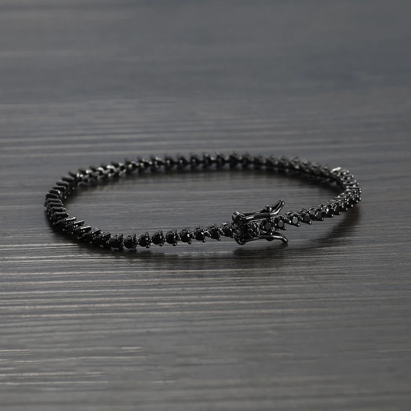 Hip Hop Bling Iced Out 1 Row Black CZ Stone Tennis Link Chain Bracelet for Men Women Fashion Rapper Jewlery Drop Shipping
