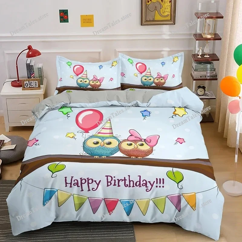 

Happy Birthday Gift Bedding Set Party Festival Duvet Cover King Queen for Kids Boys Girls Cartoon Polyester Quilt Cover