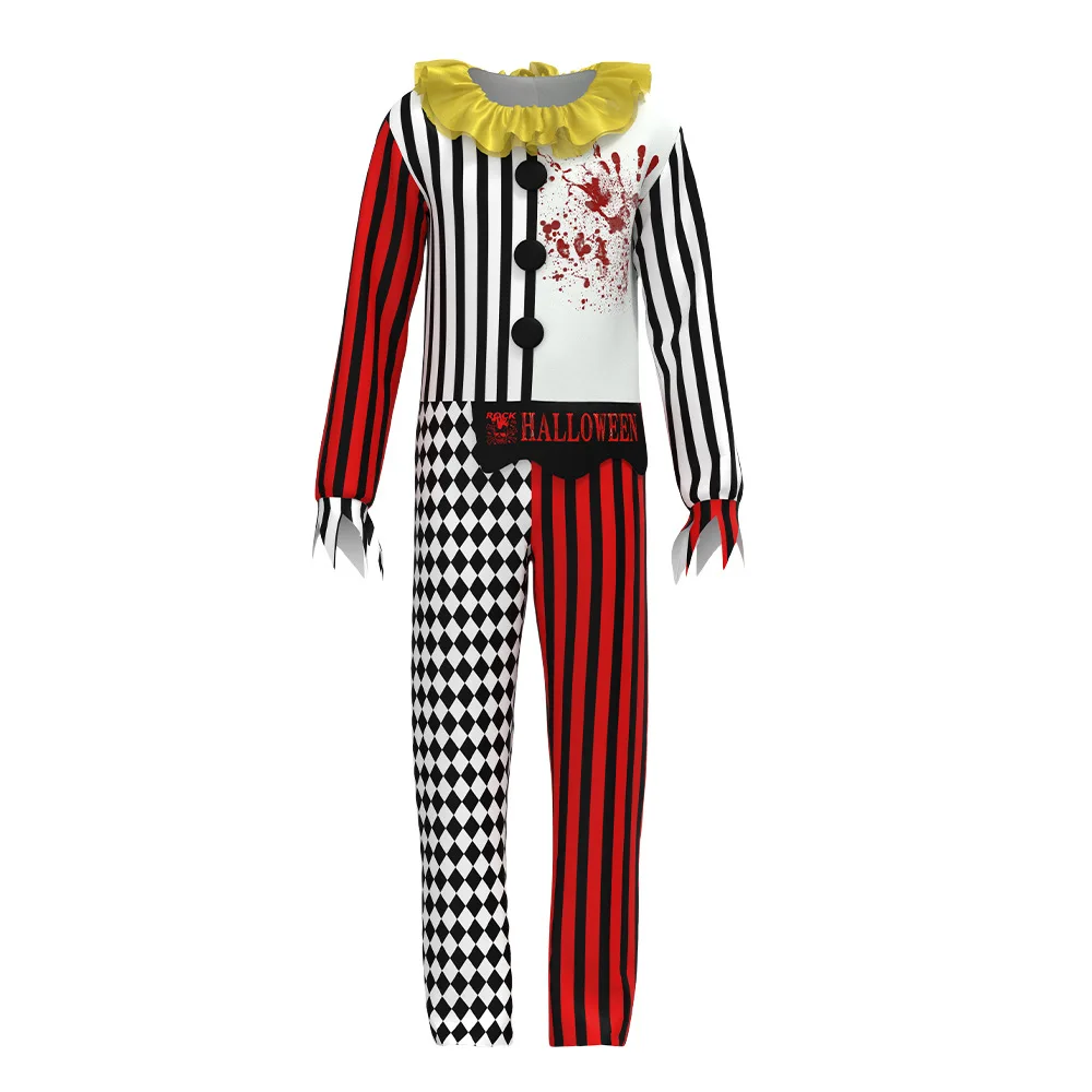 Unisex uomo adulto spaventoso Jester Killer Costume di Halloween Family Boy Kids Costume da Clown Creepy