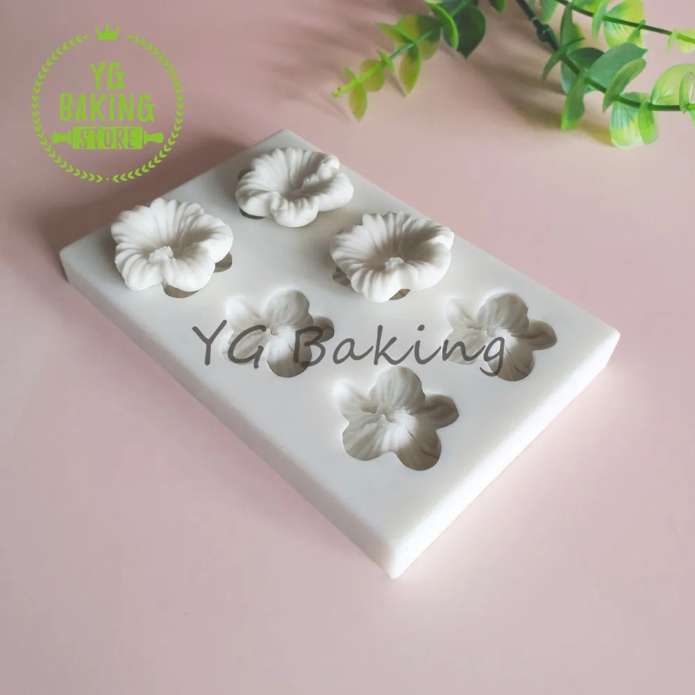 Dorica 6 Holes Hibiscus Flower Silicone Mold 3D Fondant Chocolate Mould DIY Cake Decorating Tools Kitchen Accessories Bakeware