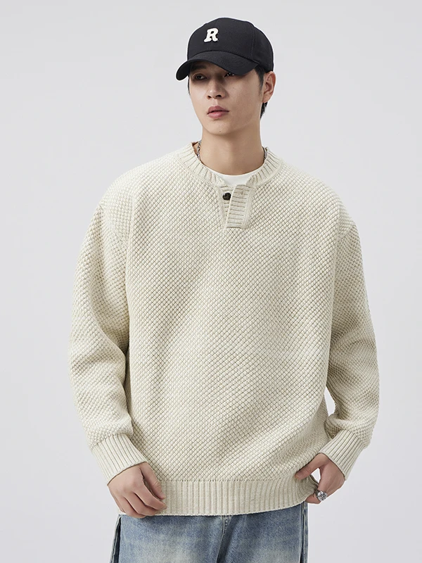 

Thiened American Sle Henry Collar Knitted Sweater Men's Autumn Winter Faion Casual Warm Knitwear Heavy Du Men's Faion