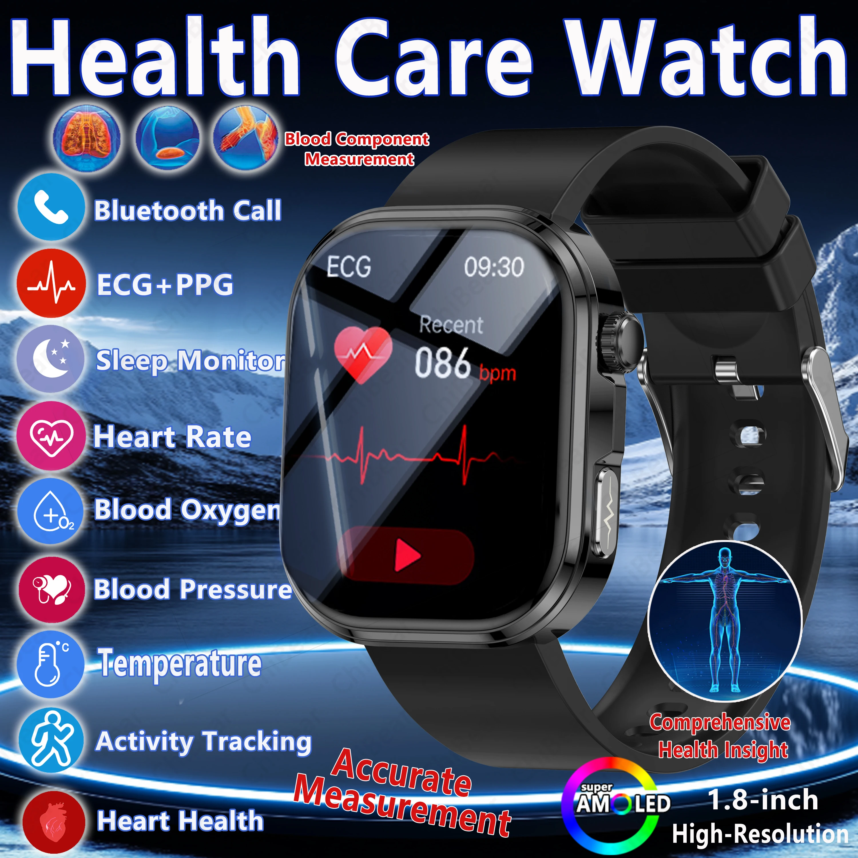 2026新しい-ecg-ヘルススマートウォッチ血液組成分析血圧血中酸素デュアルモード-bluetooth-通話スマートウォッチ男性用