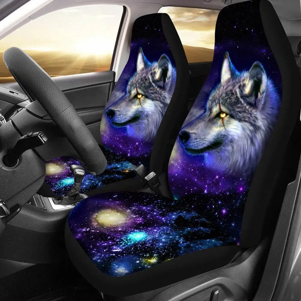 1pc Universal Car Seat Cover Thickening Polyester 3D Wolf Pattern Auto Front Protection All Inclusive Interior Seat Cover Print