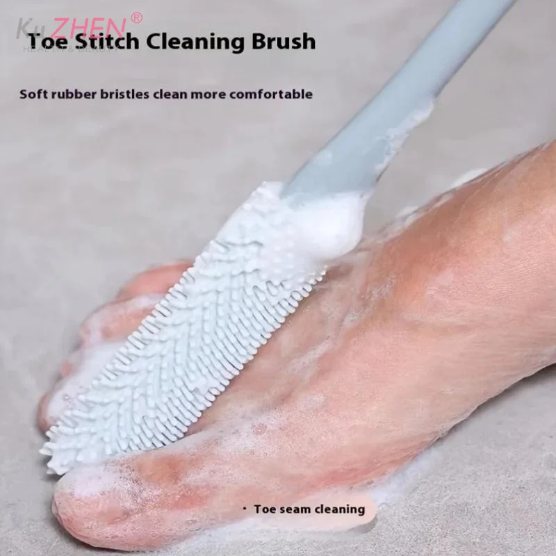 1/2pc BathCleaning brush Ergonomic Long Handle Foot Scrub Brush, Soft Silicone Toe Cleaner, Exfoliating Foot Massage Bath Brush