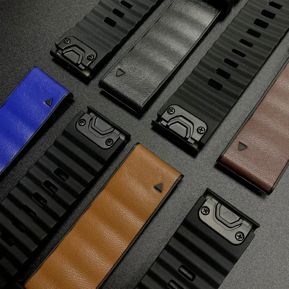 QuickFit 22 مللي متر/26 مللي متر حزام سيليكون جلدي لـ Garmin Fenix 8 Pro 7 7X Forerunner 970 965 إندورو 3 Epix Gen 2 Tactix 8 سوار معصم