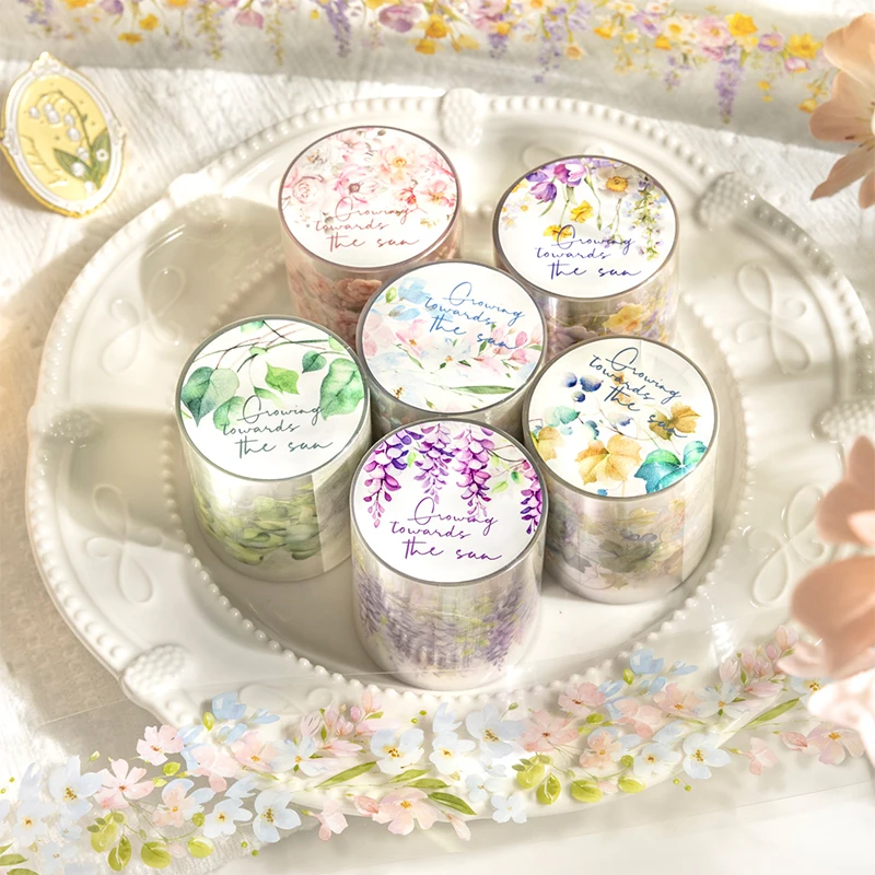 45mm*2m/Roll Flower PET Tapes Diary Aesthetic Stationery Sticker Scrapbooking Supplies Junk Journal Collage Decor Masking Tape