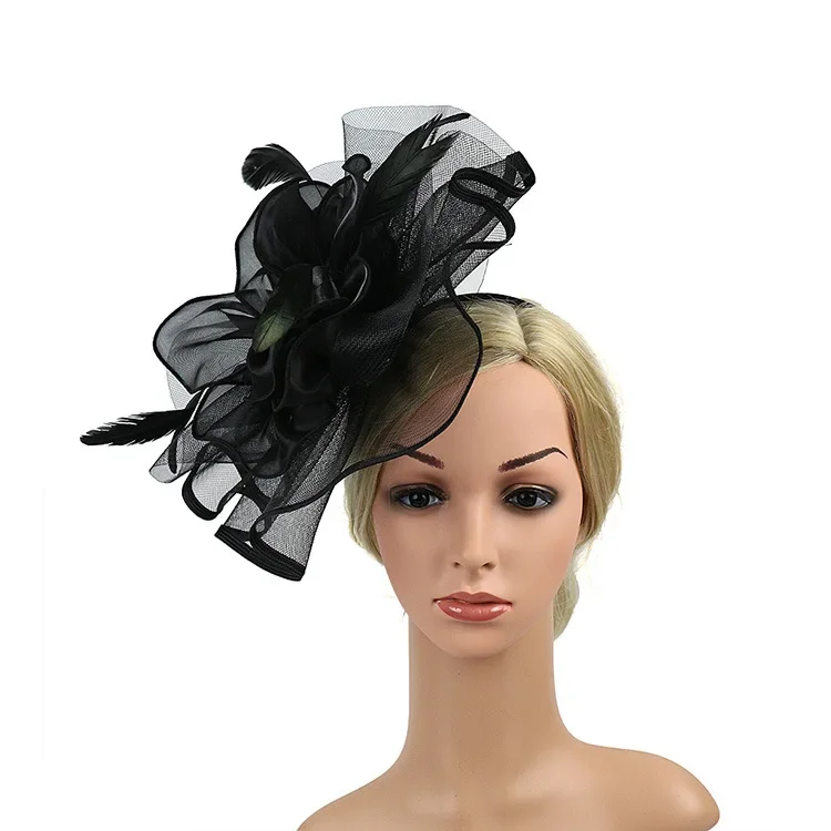 Women\'s Organza Fascinator Hats Church Kenducky British Bride Tea Party Wedding Hats Summer Ruffle Hat Hair Clip Accessory