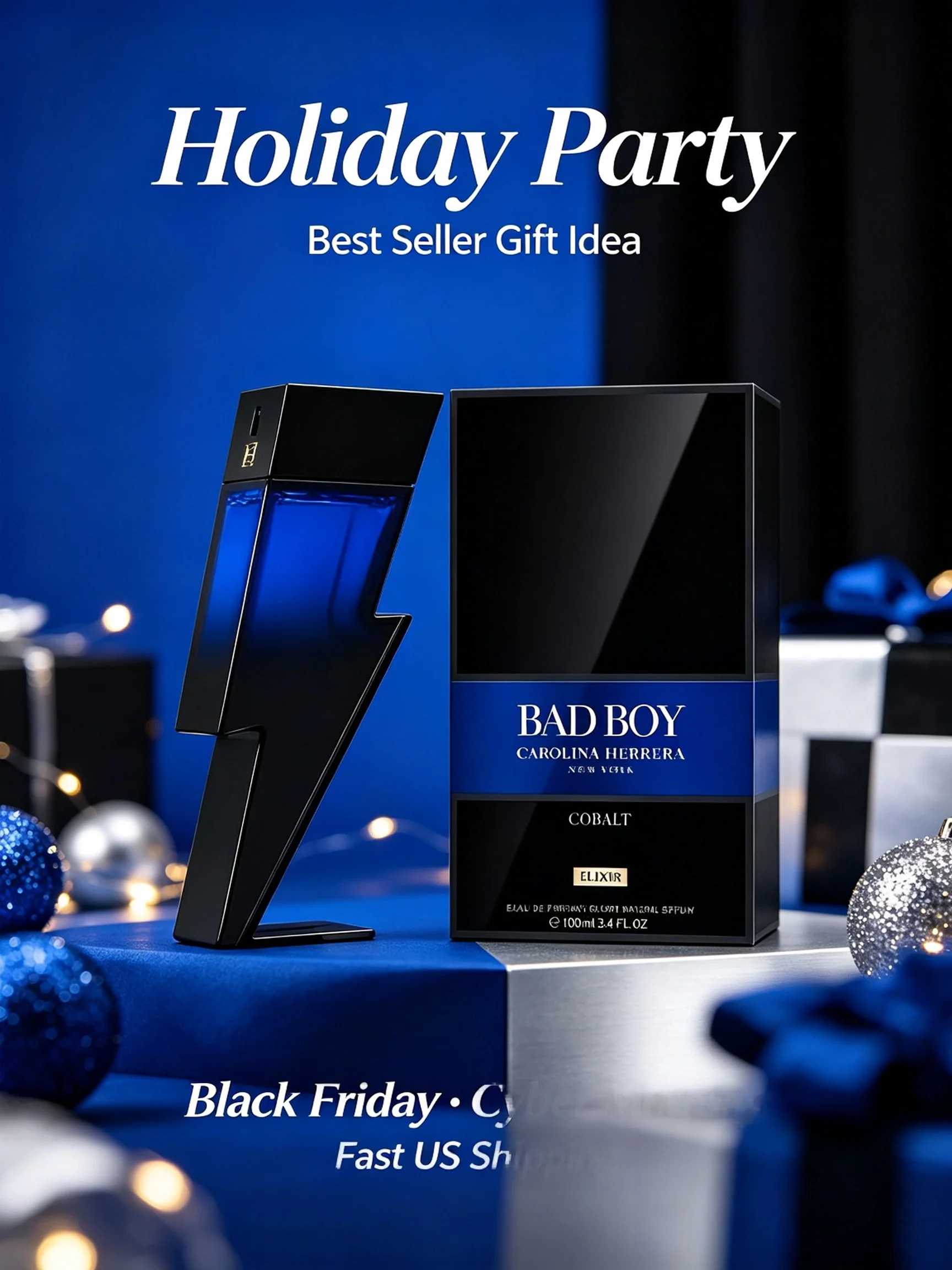 Carolina Carolina Herrera Bad Boy Cobalt Elixir EDP Elixir Men's Cologne, 3.4 fl oz/100ml, 1 Bottle, Black Pepper Sage Truffle Woody Spicy Long Lasting Perfume, Birthday Anniversary Gift for Him, Fall, Halloween, Thanksgiving, Black Friday, Christmas, New Year - Aliexpress Deal