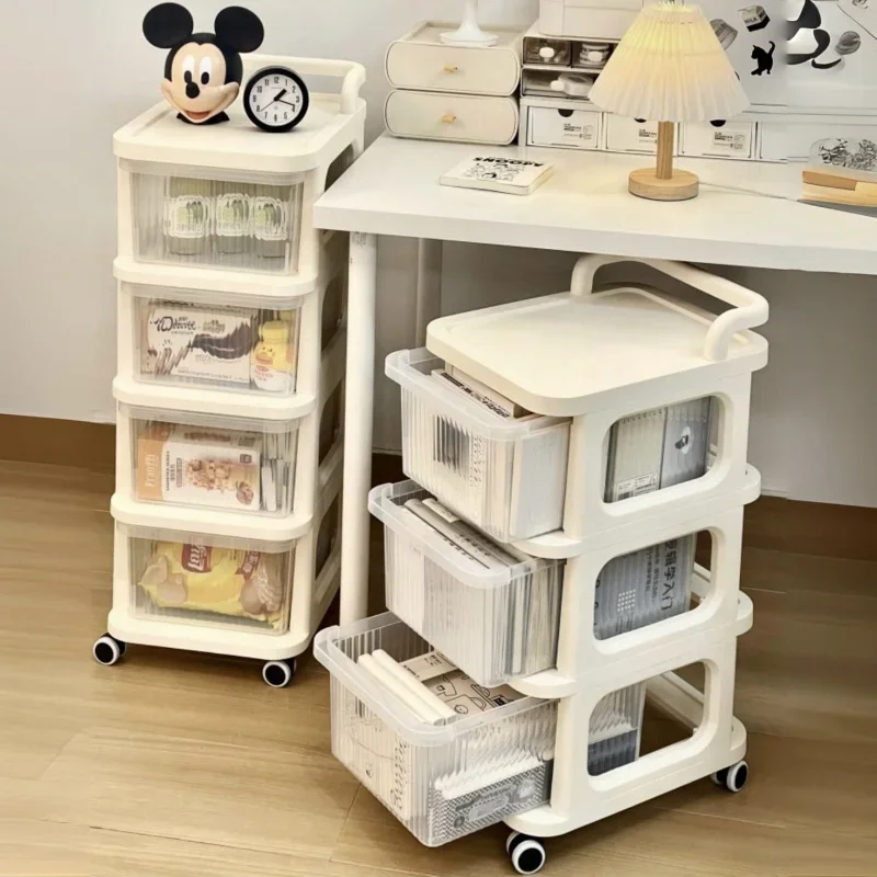 

Cream Style Multi-Layer Rolling Storage Cart With Drawers, Mobile Utility Shelf For Snacks & Toys Organizer