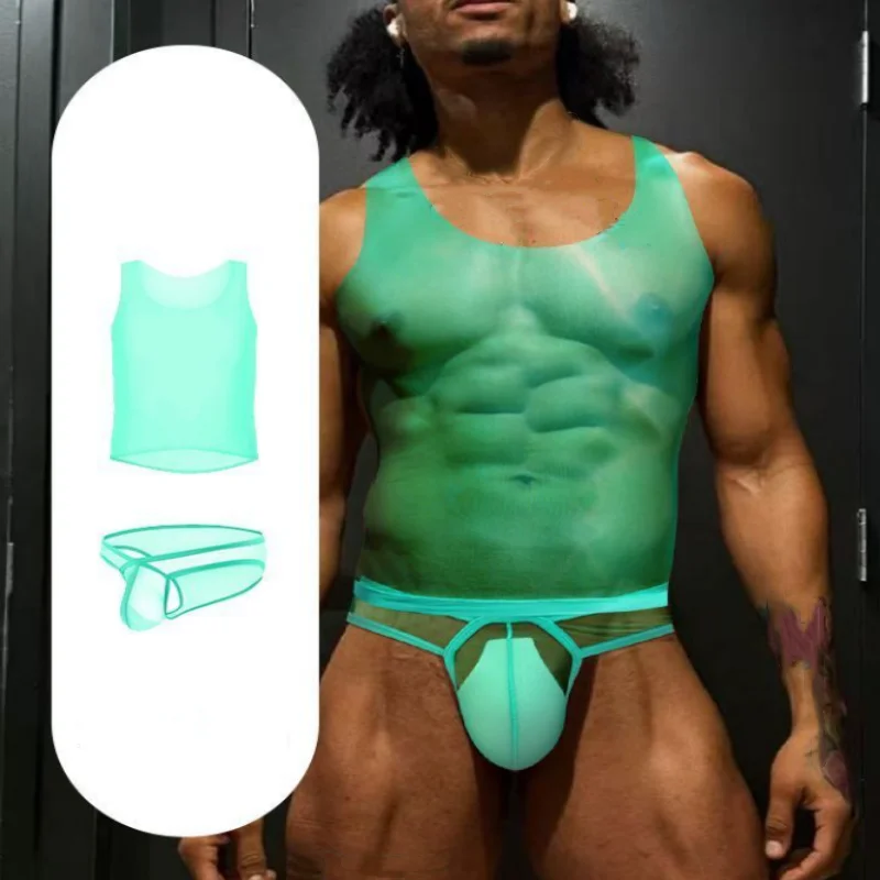Men's High Stretch Fitness Exercise Quick Drying Training Clothes Breathable Seamless Comfortable Skin Friendly Sleeveless Set