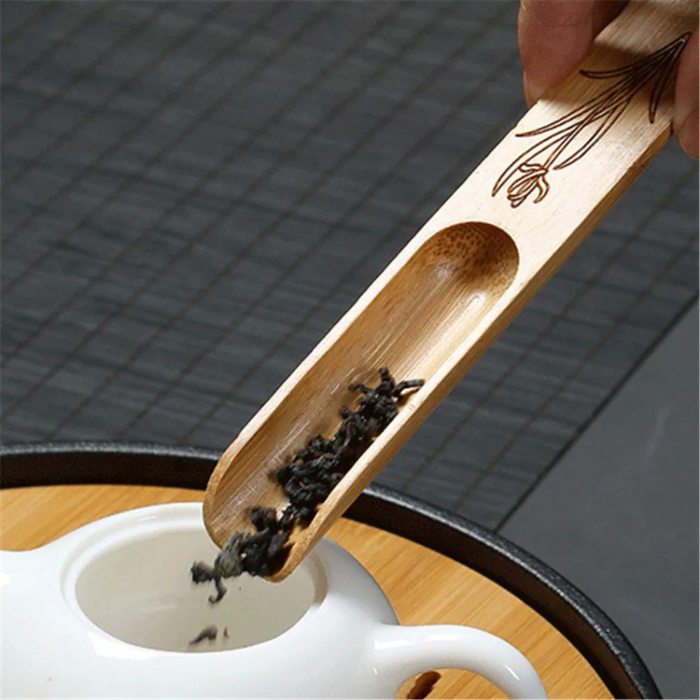 Cuchara de té de bambú Natural, pala de té China Kongfu, accesorios de madera para ceremonia del té, 1 unidad