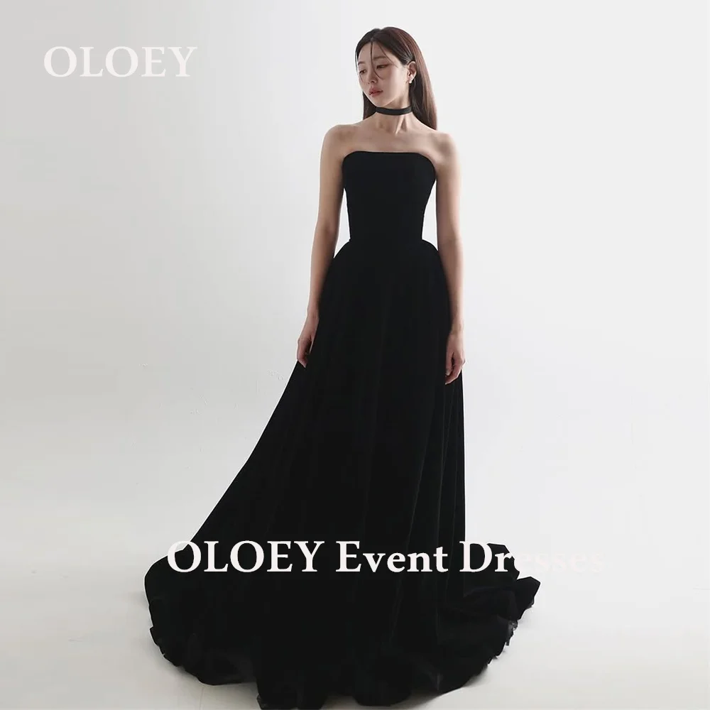 

OLOEY Simple Black Prom Dress Korea Photo Shoot Strapless A Line Wedding Party Gown Floor Length Corset 2025 Women Customized