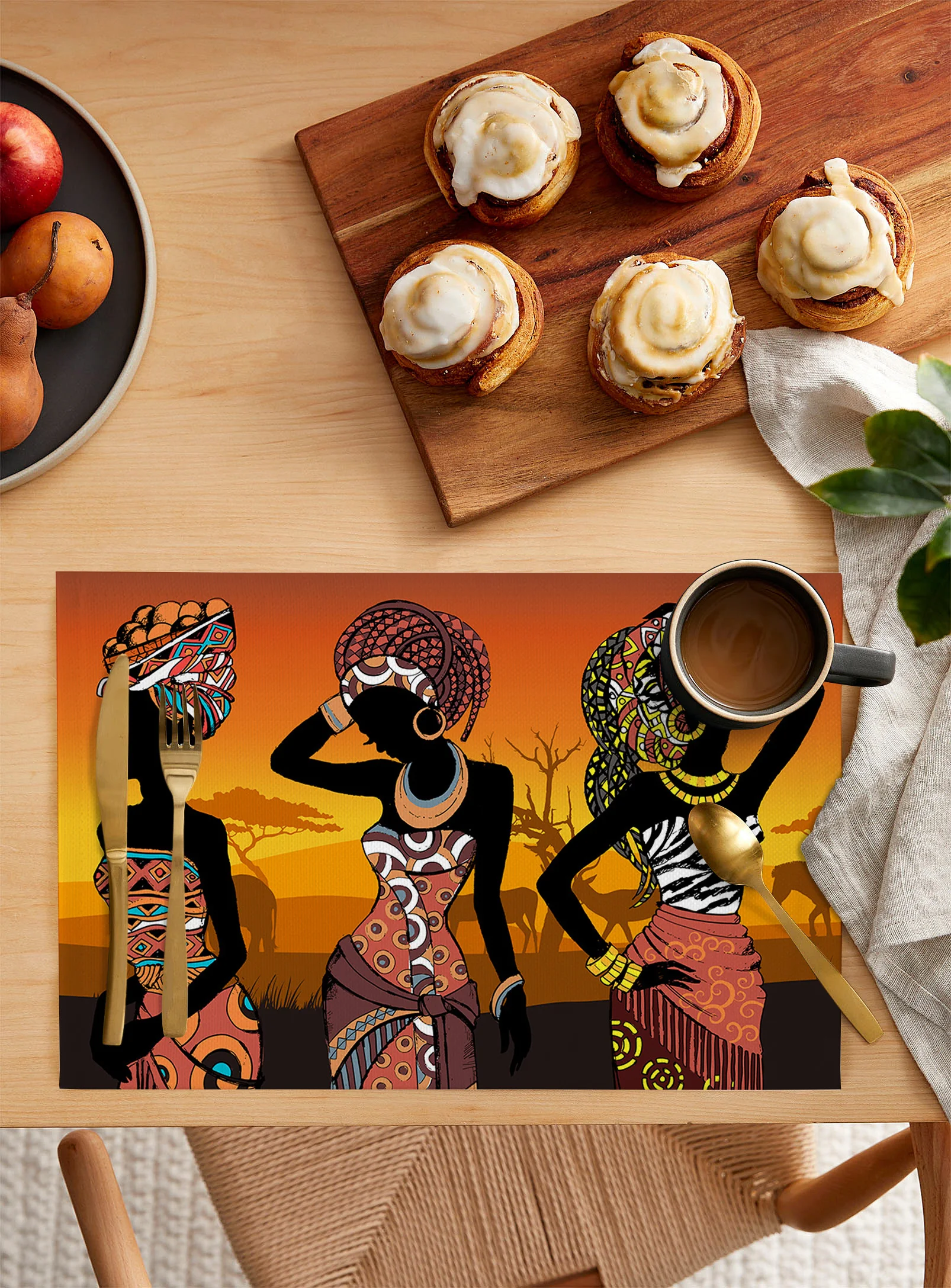 Ethnic Style African Women Black Folk Costume Kitchen Dining Table Accessories 4/6pcs Placemat Heat Resistant Tableware Pad Mats