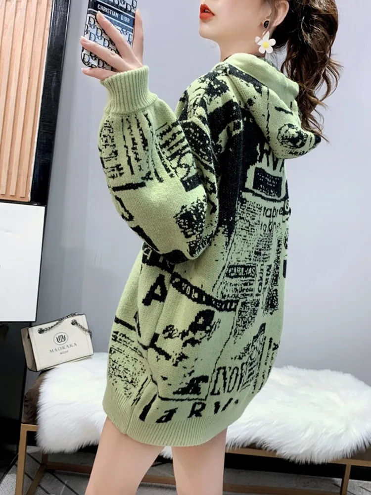 Women's Hooded Knitwear Coat Loose Fit Lazy Sle Autumn Winter New Arrival Warmth Emitting Long Sve Regular Length Top