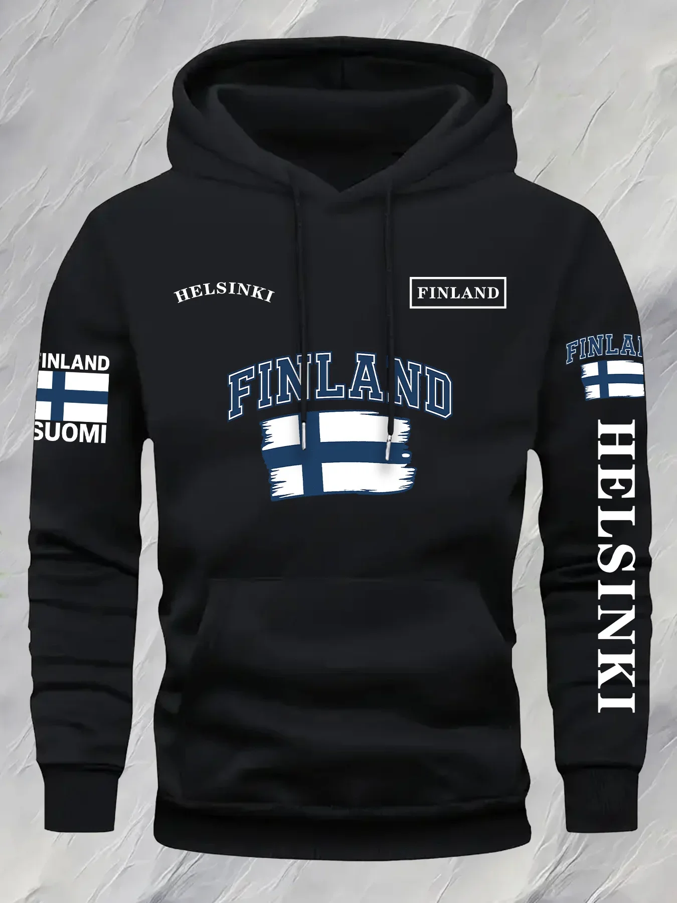 سترة بغطاء للرأس برسومات علم فنلندا للرجال - 100% بوليستر هندسي قابل للغسل في الغسالة، سترة شتوية غير رسمية للخريف والطقس البارد #5