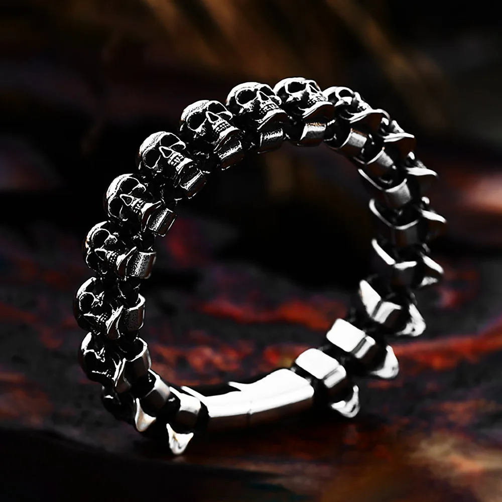 Punk Vintage 316L Stainless Steel Skull Bracelet For Men Boys Gothic Hip Hop High Polish Bracelet Fashion Jewelry Gift Wholesale