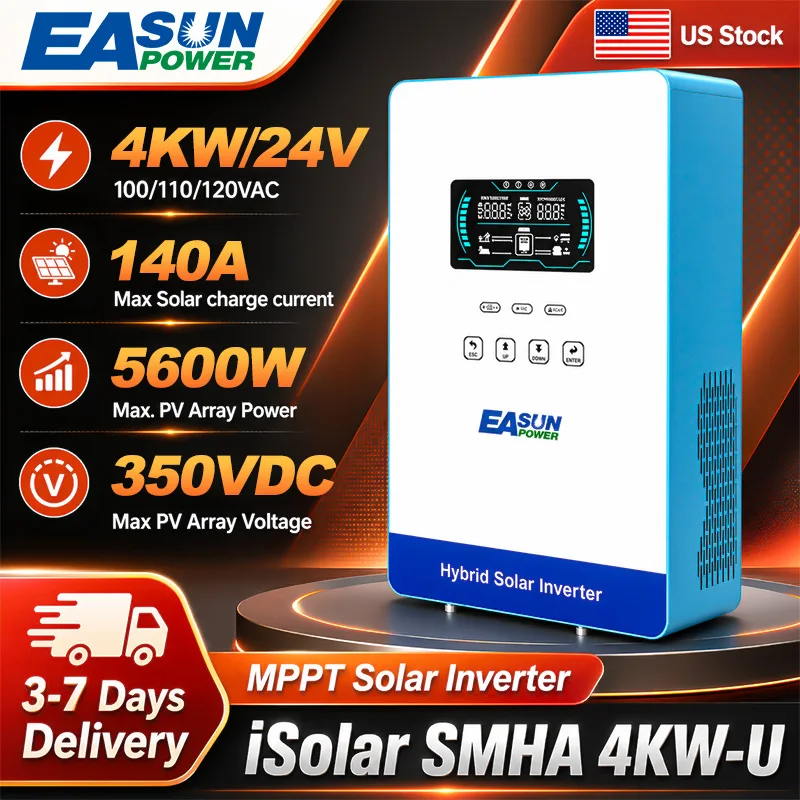 EASUN POWER 4000W 24V Off Grid Pure Sine Wave Solar Inverter with 6.25 Inch LCD Display and Touchable Buttons Built-in 150A MPPT