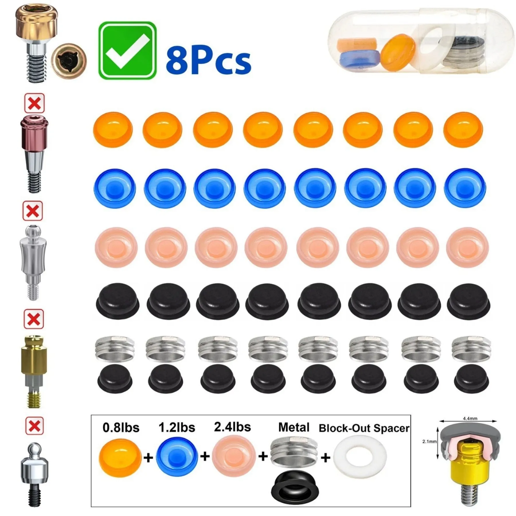 Implant Retention Inserts Dental Overdenture Attachment Caps Different Retention Force Insert For Denture Repair fit Locator