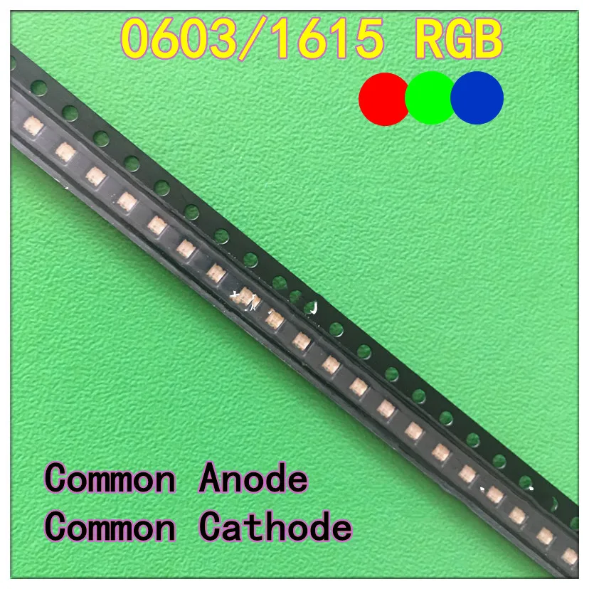 100pcs High-Brightness 0603 Common Anode / Cathode RGB Red-Blue-Green Three-Color LED 1615 Seven-Color SMD LED Lamp Bead RGB