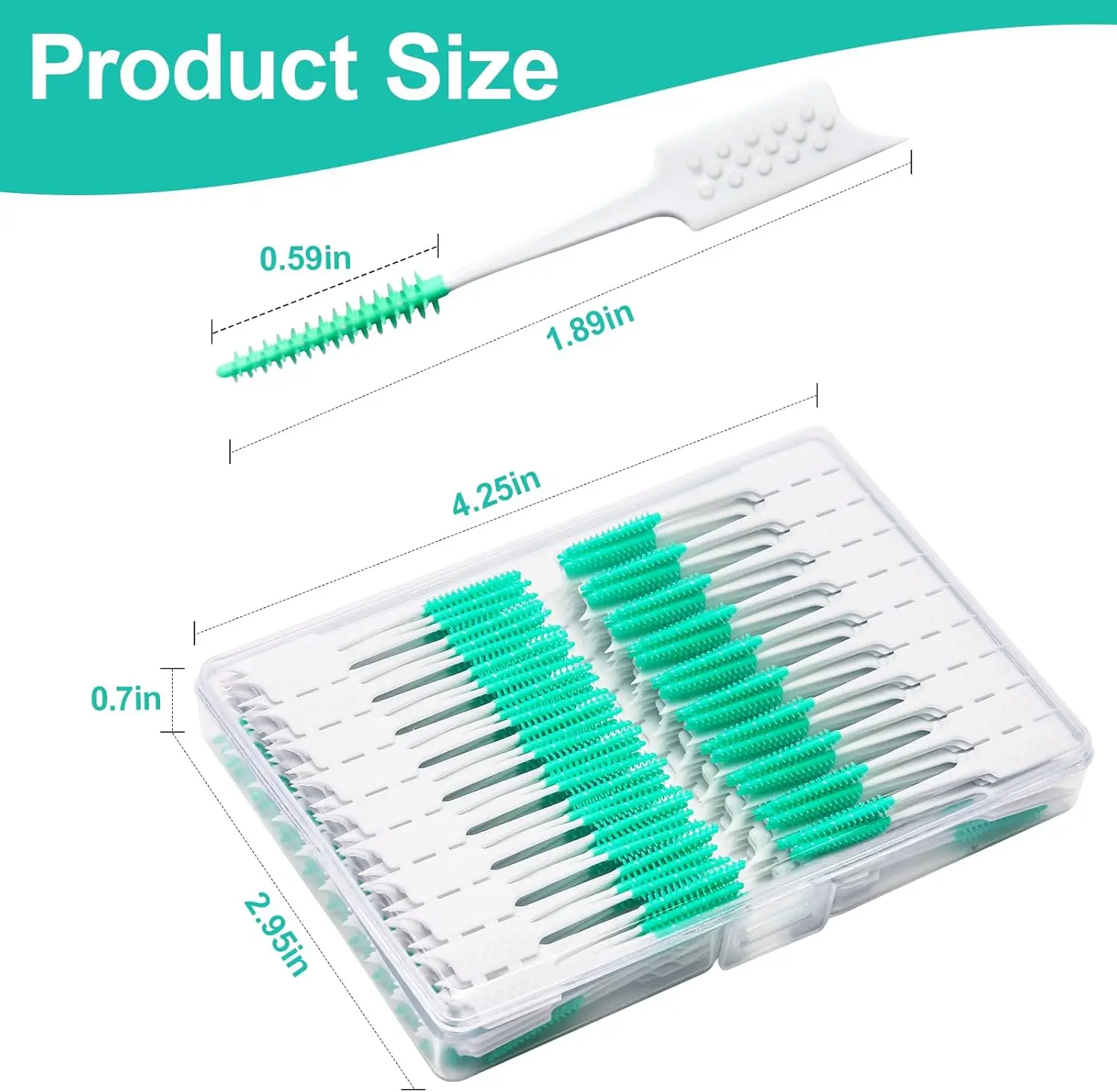 300 Stück Interdentalbürsten, Zahnspangenbürste mit Silikonkopf, Zahnseide-Zahnstocher-Reiniger, Zahnhygiene-Set, Grün – Detail 1