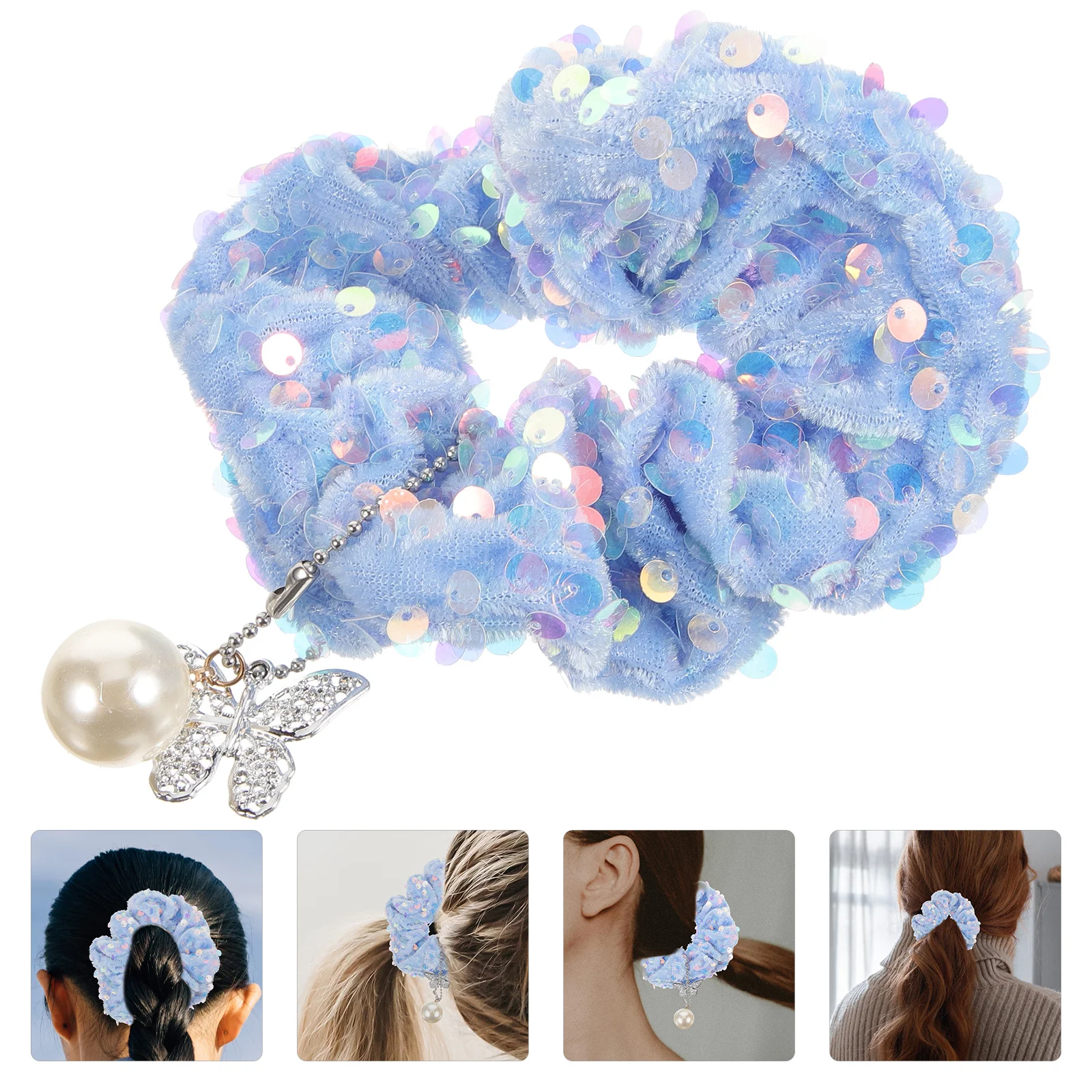 

Резинка для волос с блестками, эластичная резинка для волос, держатель для хвоста, декоративная подвеска в виде бабочки для девочек и женщин, держатели для хвоста