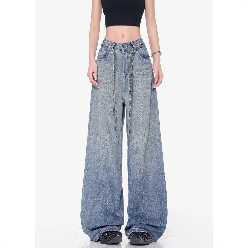 Wijde pijpen Jean Denim volledige lengte jeans Dames Loose Fit Hoge taille broek Distressed Solid Rits Fly Washed Basics Zomer