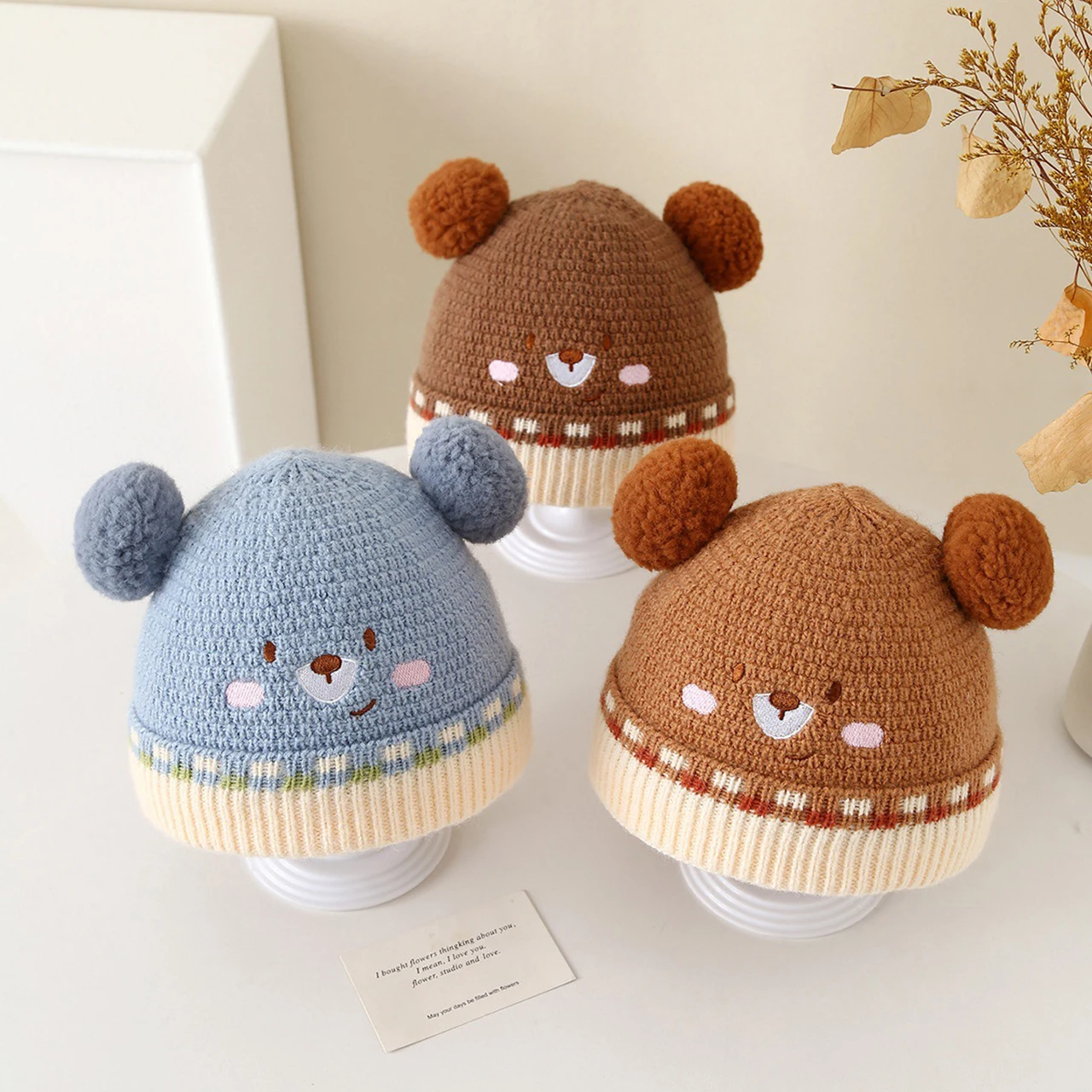 الشتاء الدافئة الطفل متماسكة قبعة مزدوجة أفخم الكرة الرضع قبعة لطيف الكرتون الاطفال البلوز قبعة 3-36Mont صبي فتاة الصوفية الكروشيه بونيه