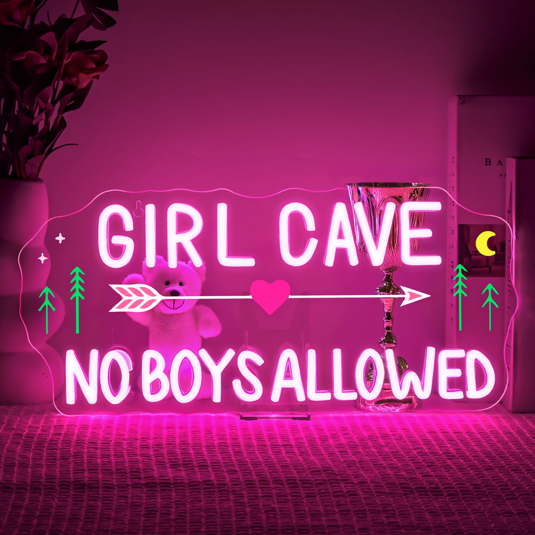

Девушка Пещера No Boys Allowed Неоновая световая вывеска с регулируемой яркостью Розовая световая вывеска Настенный художественный декор для девочек Спальня Подростковая вечеринка Декор