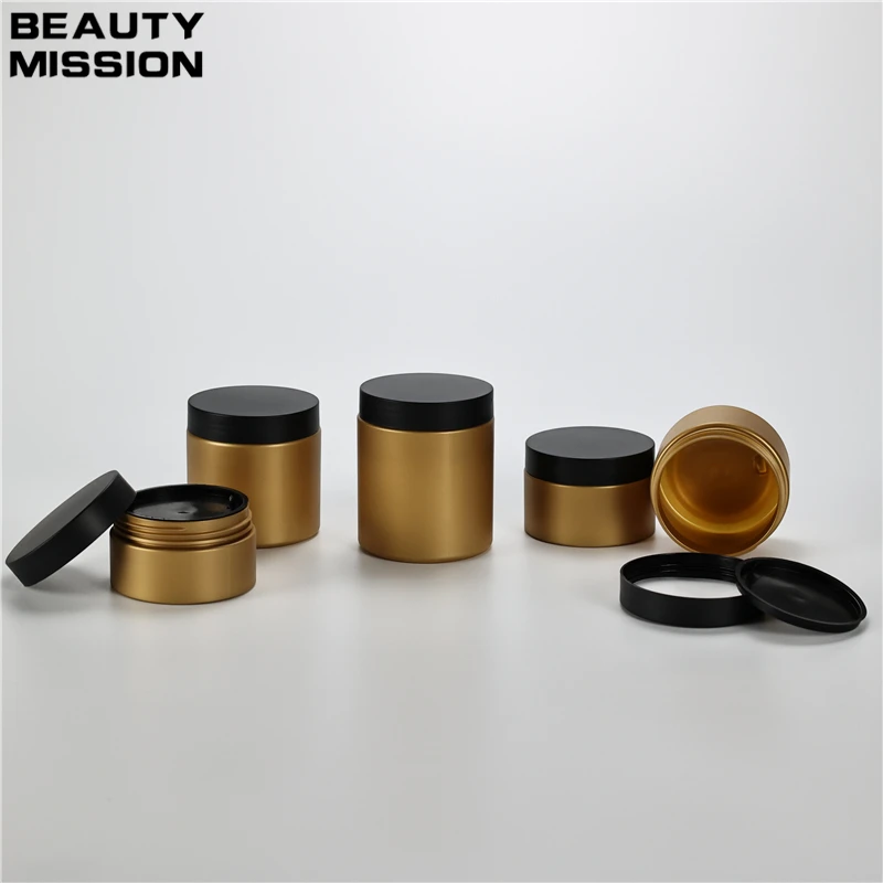 100g-250g x 20 Empty Frosted Gold Plastic Jars With Frosted Black Screw Lid Skin Care Makeup Suncreen Cream Pot PET Containers