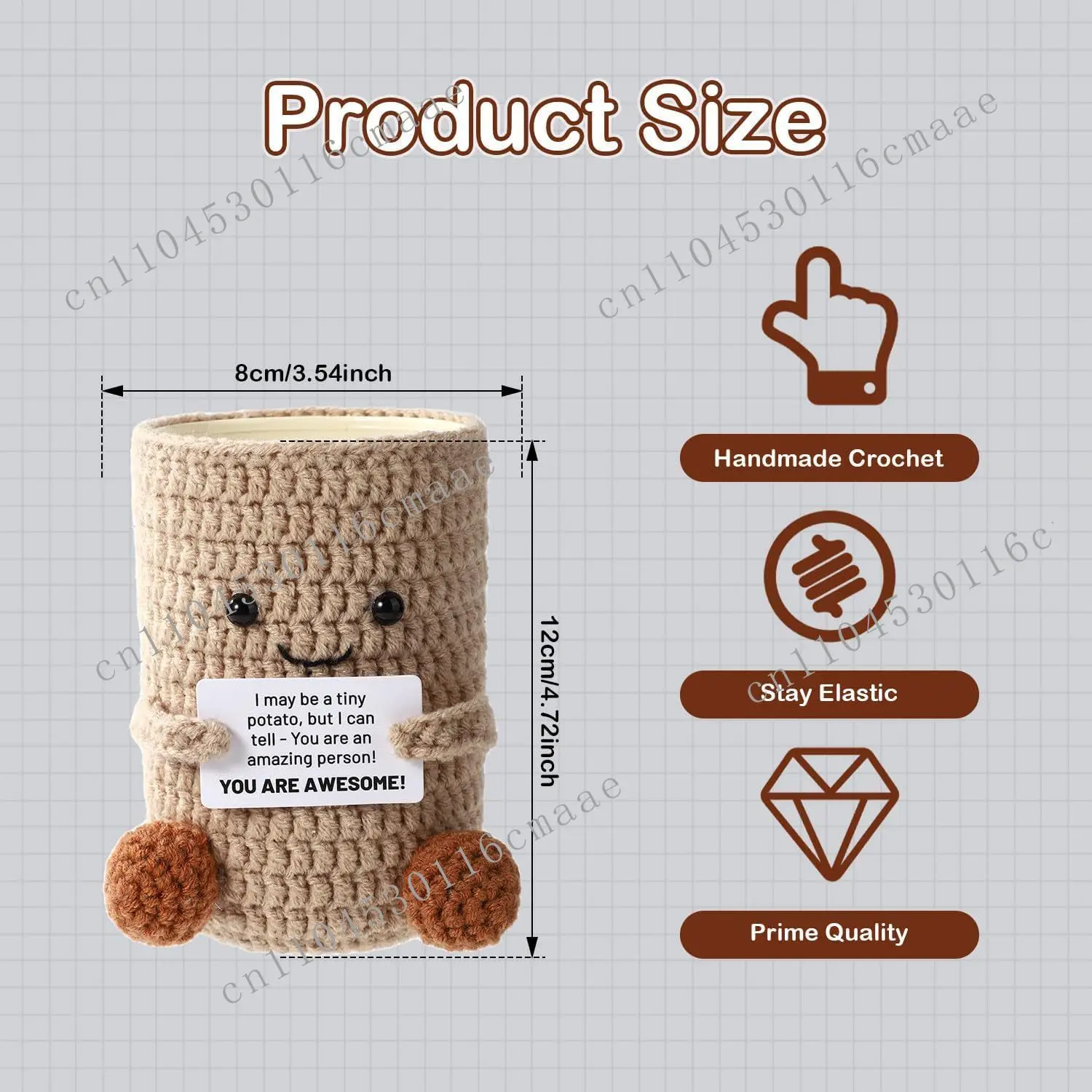 

Funny Handmade Crochet Pen Holder Shape Potato Cute Desktop Storage Woven Basket Emotional Support Positive Gifts for Christmas