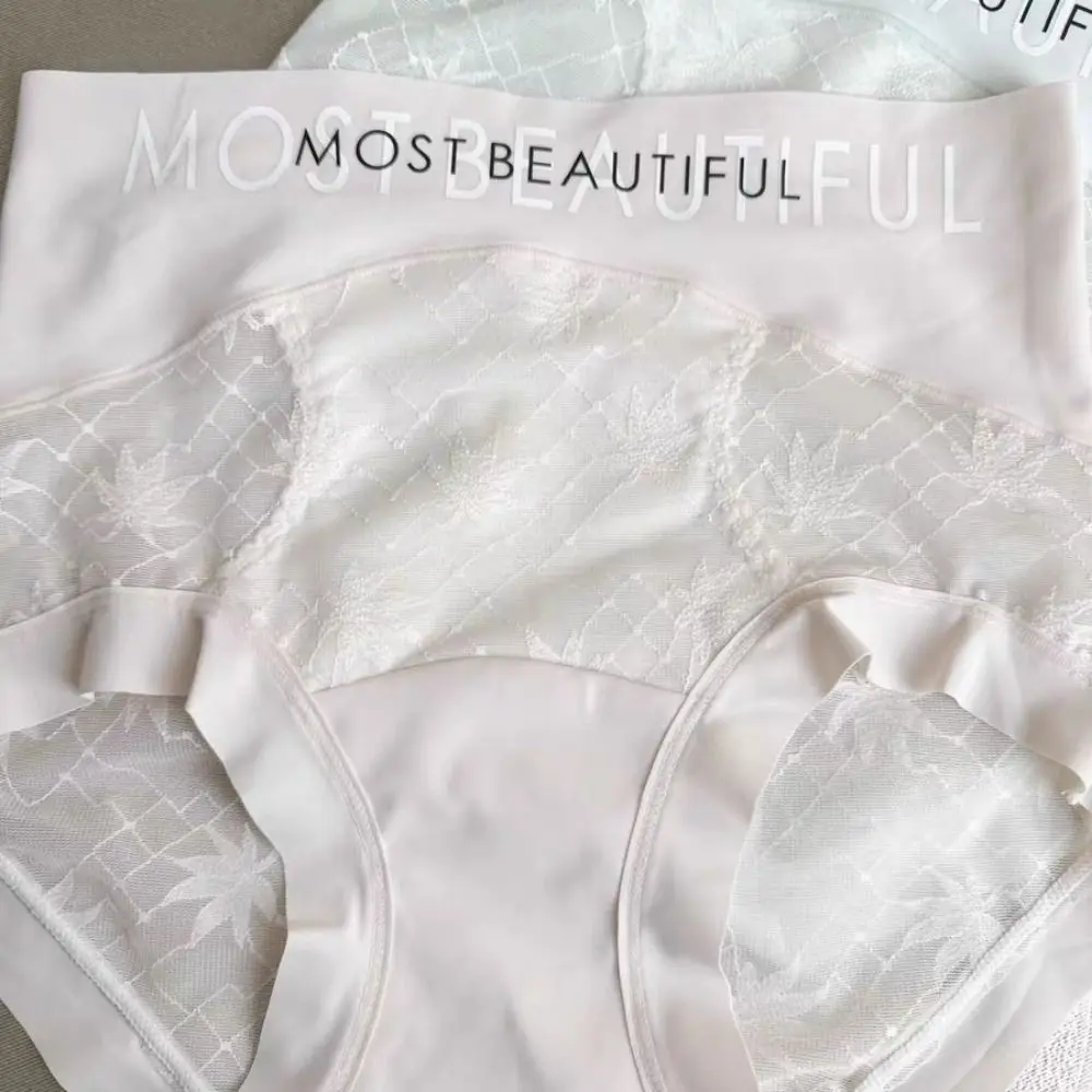 4 قطعة الحلو رقيقة جدا الدانتيل زهرة ملخصات منتصف الخصر شفافة الدانتيل شبكة سراويل داخلية القطن المنشعب سلس سراويل سيدة #4