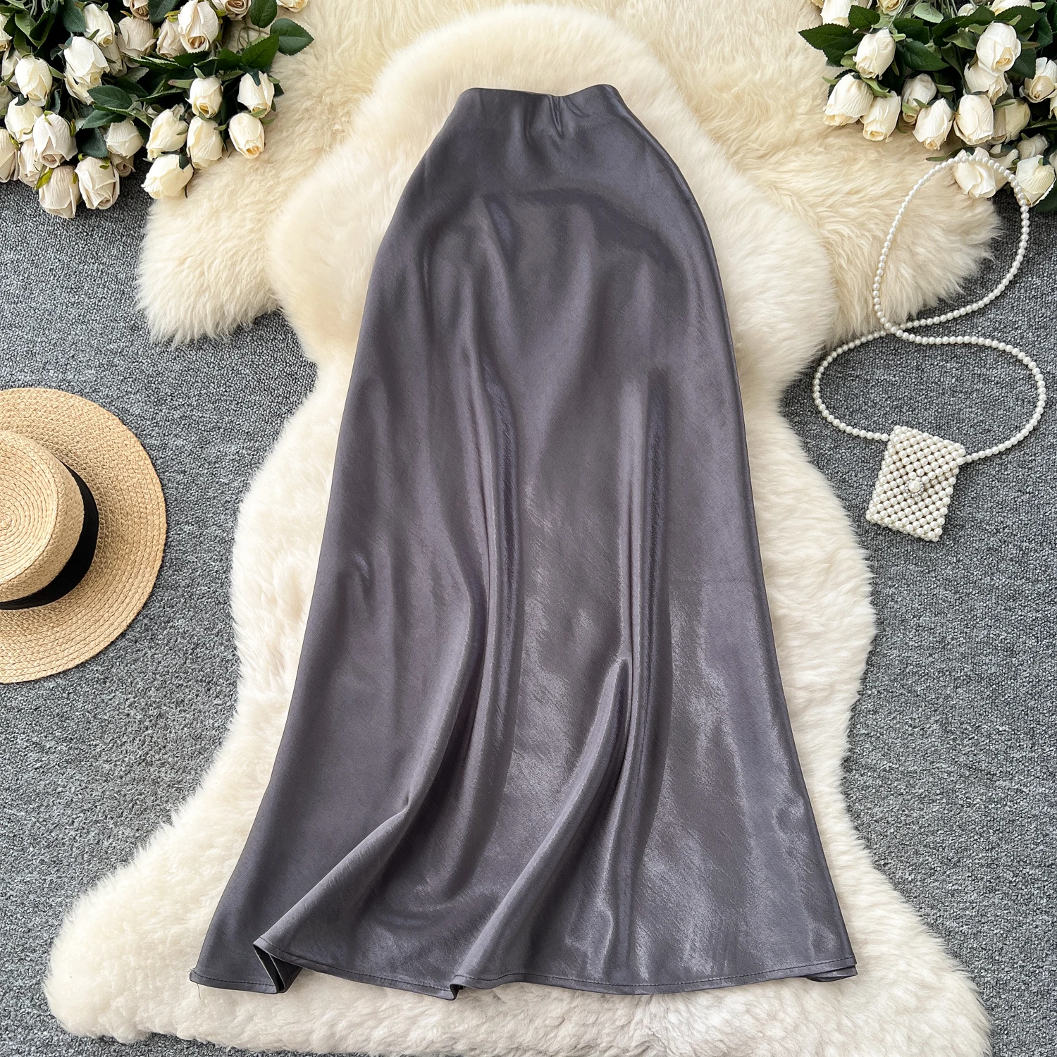 Gonna slim solida in raso sexy da donna Party Fashion Vintage a vita alta Gonne di lusso Abbigliamento donna gotico