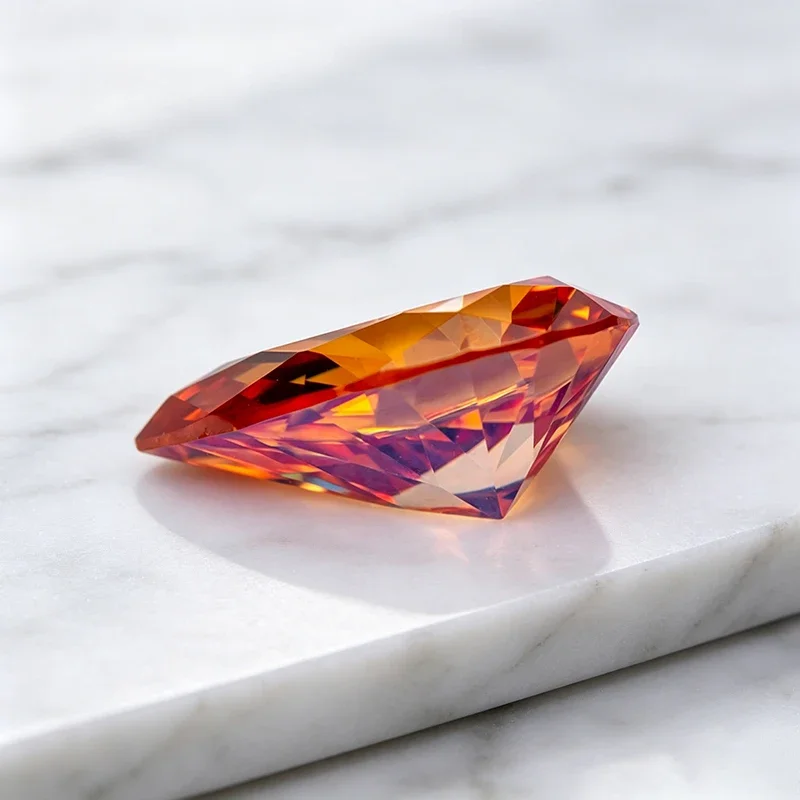 Moissanit-Stein in Orangefarbe, Birnenförmiger Schliff, Edelstein für DIY-Schmuck, Ring, Halskette, Ohrringe, Materialien zur Herstellung mit Zertifikat – Detail 4