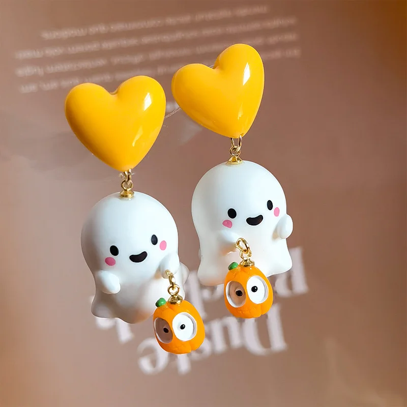 Neue Niedliche Halloween-Geister-Ohrringe aus Harz für Frauen Cartoon-Mode Geometrischer Roter Stern Ball-Ohrstecker Festtags-Party-Schmuck Geschenk – Detail 16