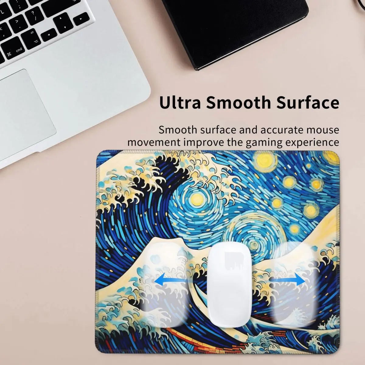 The Great Wave Off Kanagawa In Starry Night Van Gogh Mouse Pad Computer Keyboard Mouse Mat Gamer Laptop Desk Mat Table Mats